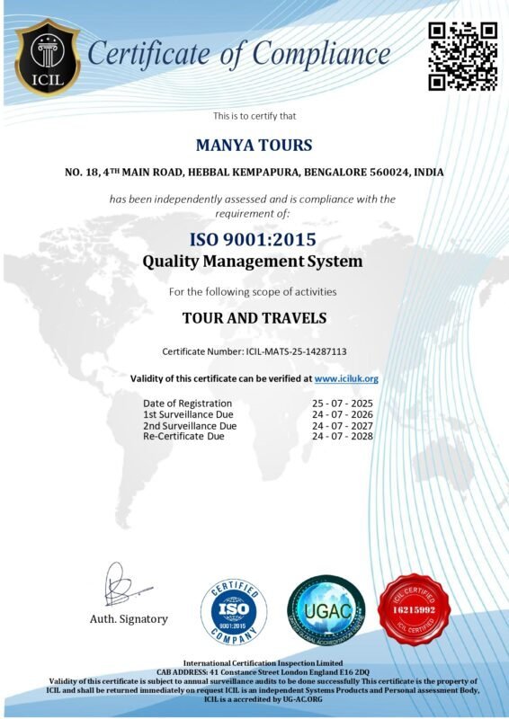 Manya Tours ISO 9001:2015 Certificate