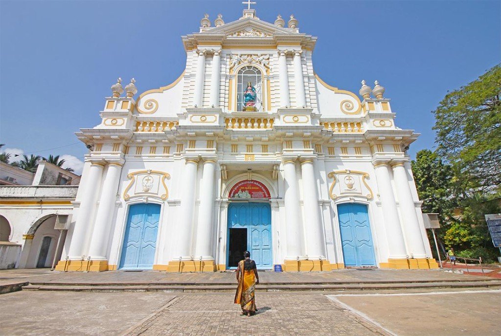 Heritage church in Pondicherry’s French Quarter on a chauffeur trip from Bangalore