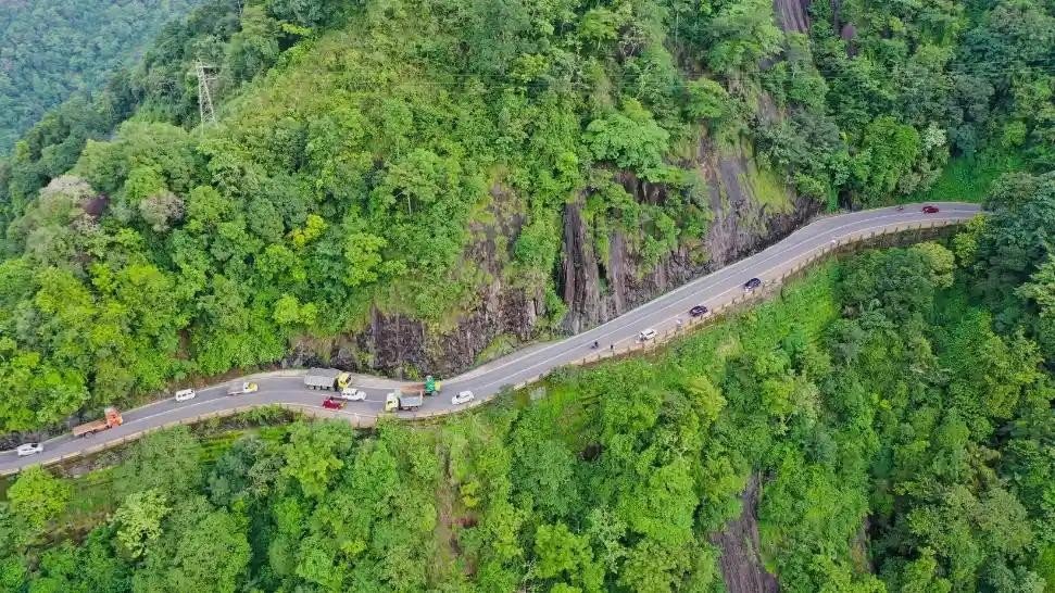 Western Ghats road on a chauffeur trip from Bangalore to Wayanad