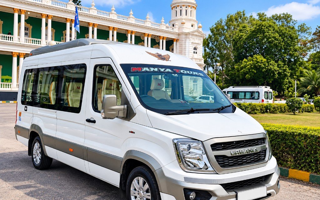 13 seater Manya Tours Urbania with branded windshield in Bangalore