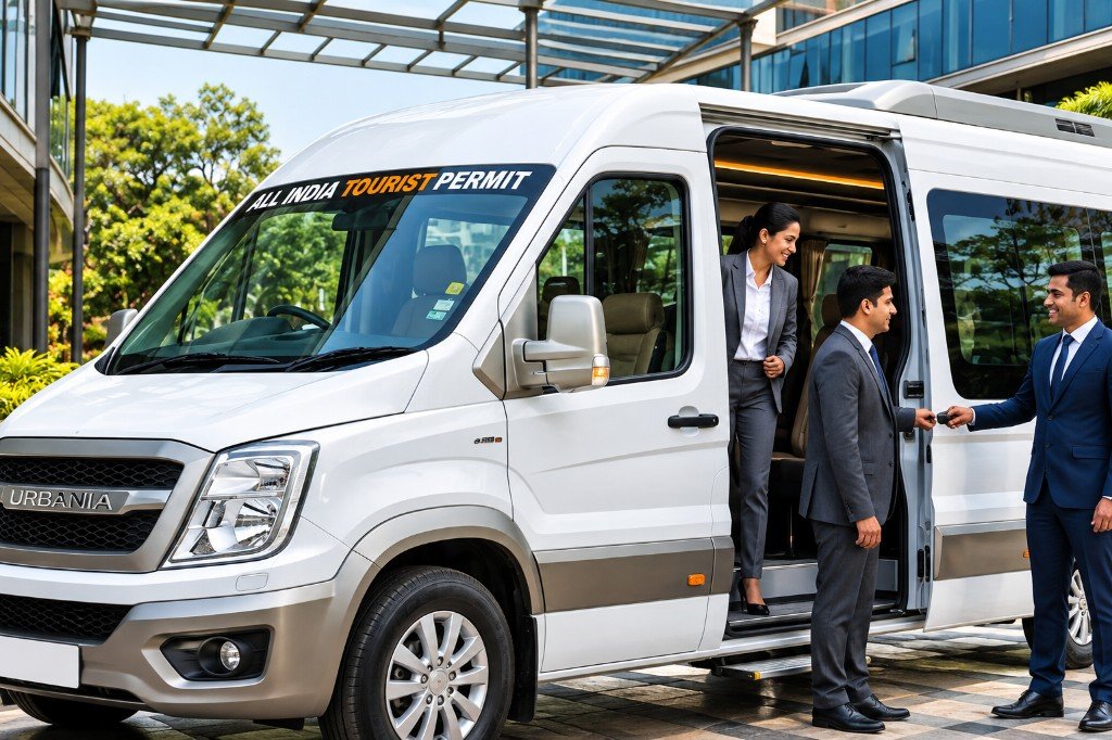 16 seater Urbania boarding guests in Bangalore