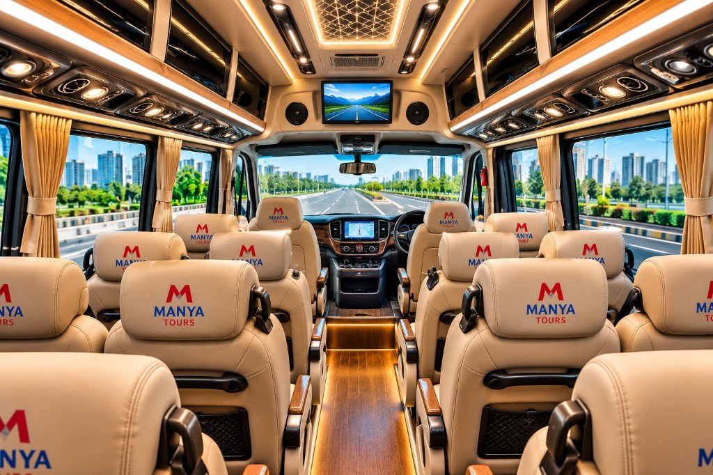 Driver cabin and lounge seats inside the luxury Urbania
